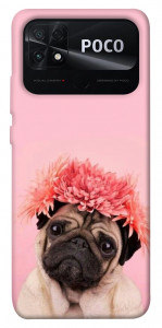 Чехол Мопс с цветами для Xiaomi Poco C40