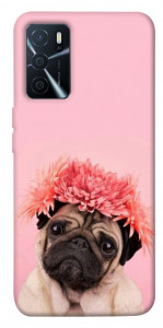 Чохол Мопс із квітами для Oppo A16 4G