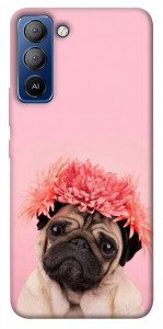 Чохол Мопс із квітами для TECNO Pop 5 Pro