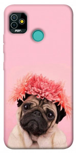 Чехол Мопс с цветами для TECNO Pop 5
