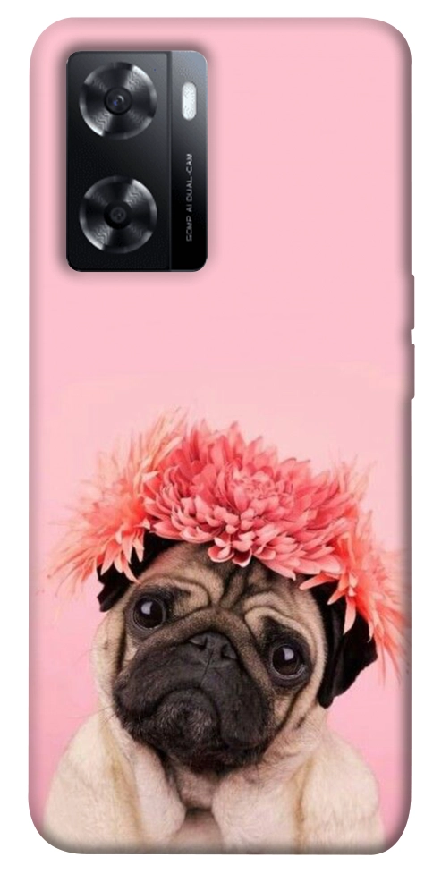 Чохол Мопс із квітами для Oppo A57s