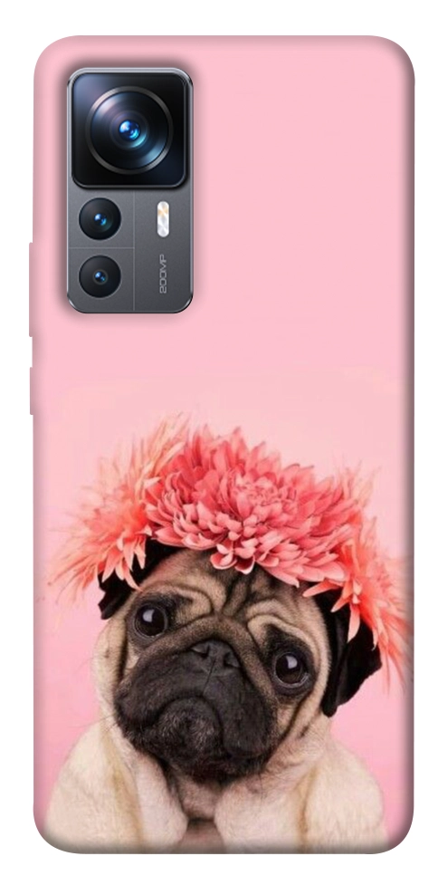 Чехол Мопс с цветами для Xiaomi 12T