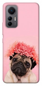 Чехол Мопс с цветами для Xiaomi 12 Lite