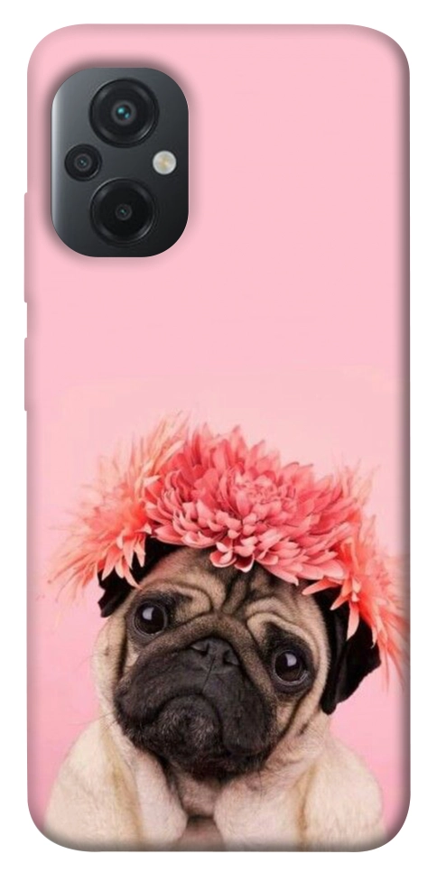 Чехол Мопс с цветами для Xiaomi Poco M5