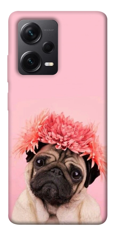 Чехол Мопс с цветами для Xiaomi Redmi Note 12 Pro 5G