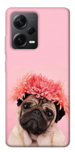 Чохол Мопс із квітами для Xiaomi Redmi Note 12 Pro 5G