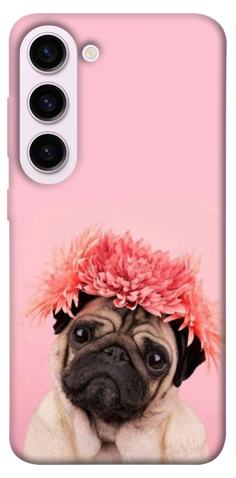Чехол Мопс с цветами для Galaxy S23+