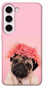 Чехол Мопс с цветами для Galaxy S23+