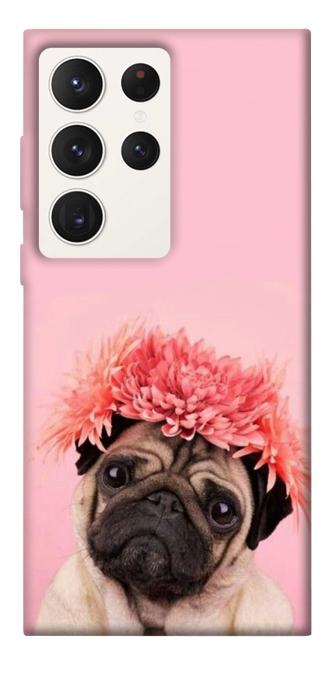 Чохол Мопс із квітами для Galaxy S23 Ultra