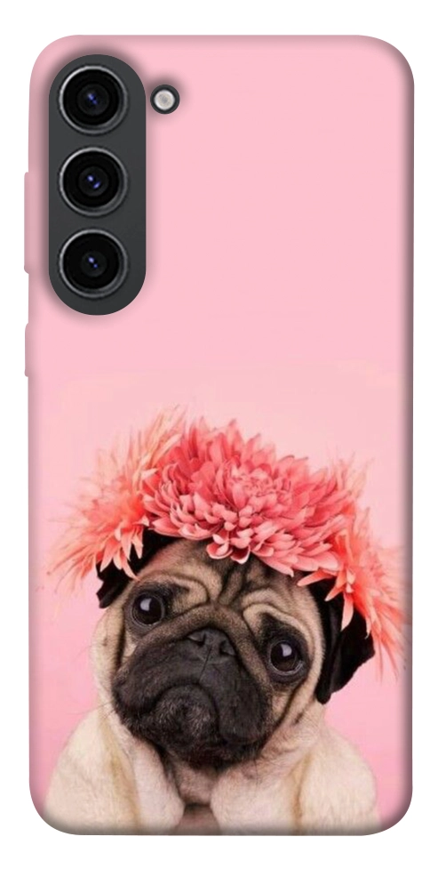 Чехол Мопс с цветами для Galaxy S23