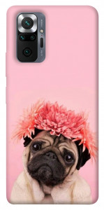 Чохол Мопс із квітами для Xiaomi Redmi Note 10 Pro Max