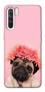 Чехол Мопс с цветами для Oppo Reno 3
