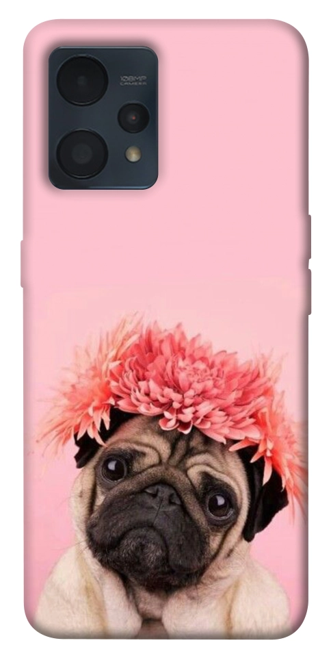Чехол Мопс с цветами для Realme 9 Pro+