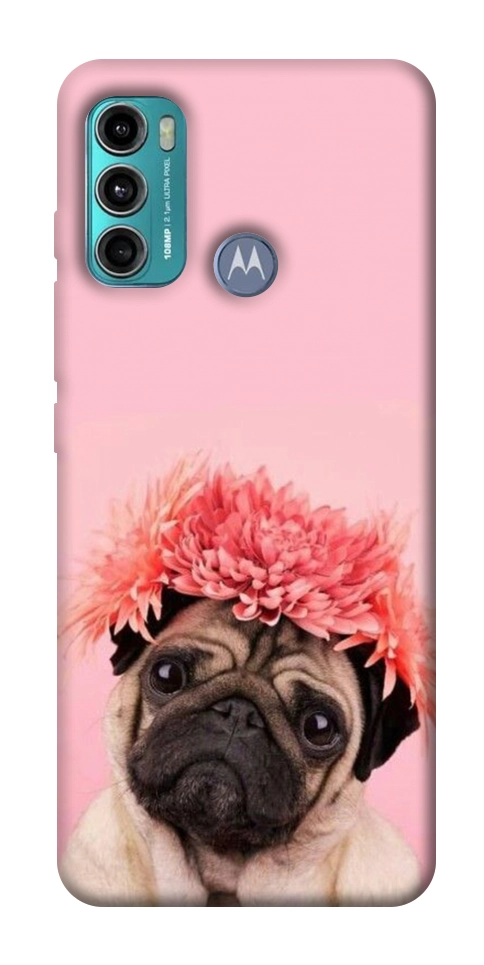 Чехол Мопс с цветами для Motorola Moto G60