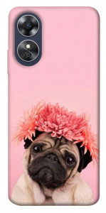 Чехол Мопс с цветами для Oppo A17