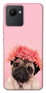 Чохол Мопс із квітами для Realme C30s