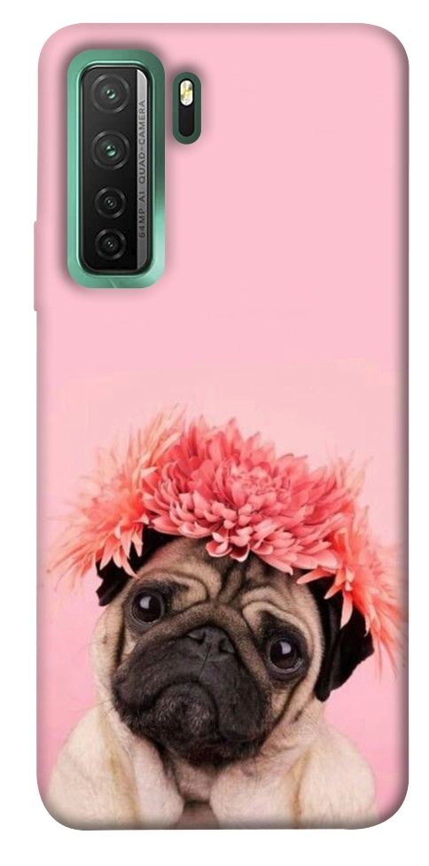Чохол Мопс із квітами для Huawei nova 7 SE