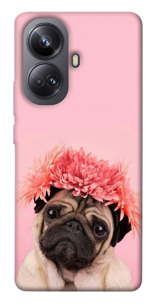 Чохол Мопс із квітами для Realme 10 Pro+