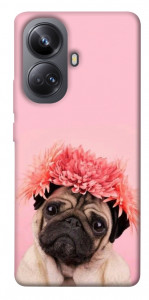 Чехол Мопс с цветами для Realme 10 Pro+