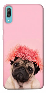Чехол Мопс с цветами для Huawei Y6 Pro (2019)