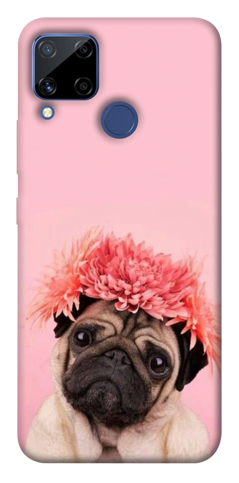 Чехол Мопс с цветами для Realme C15