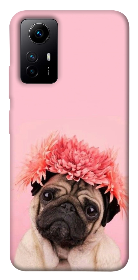 Чехол Мопс с цветами для Xiaomi Redmi Note 12S