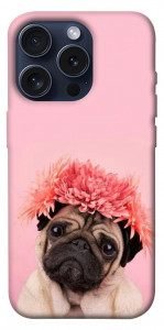 Чохол Мопс із квітами для iPhone 15 Pro