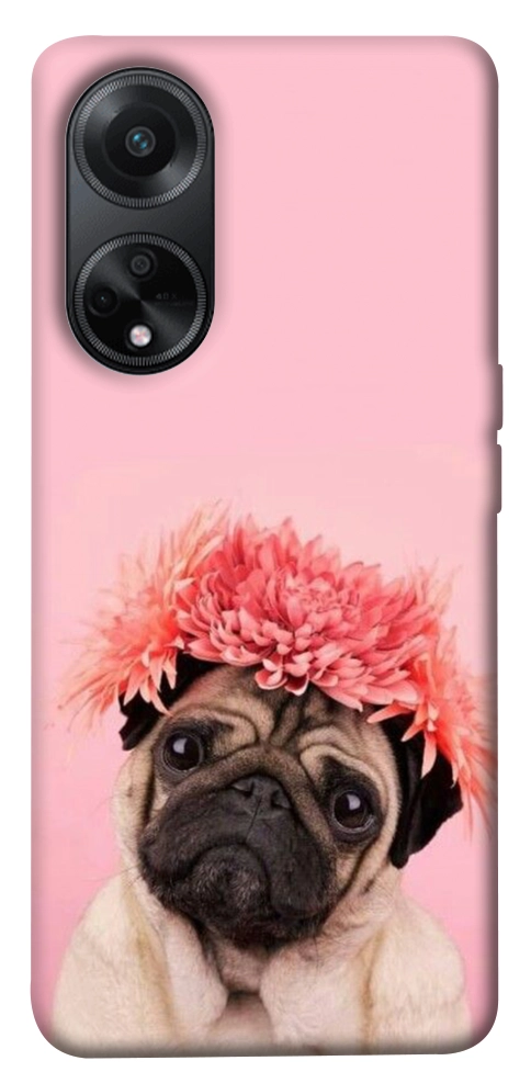 Чехол Мопс с цветами для Oppo A98