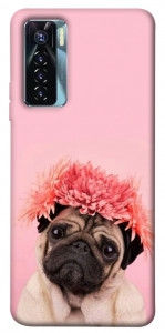 Чохол Мопс із квітами для TECNO Camon 17 Pro