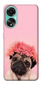 Чехол Мопс с цветами для Oppo A78 4G