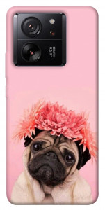 Чохол Мопс із квітами для Xiaomi 13T Pro