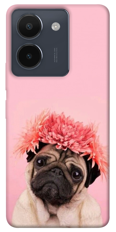 Чохол Мопс із квітами для Vivo Y36