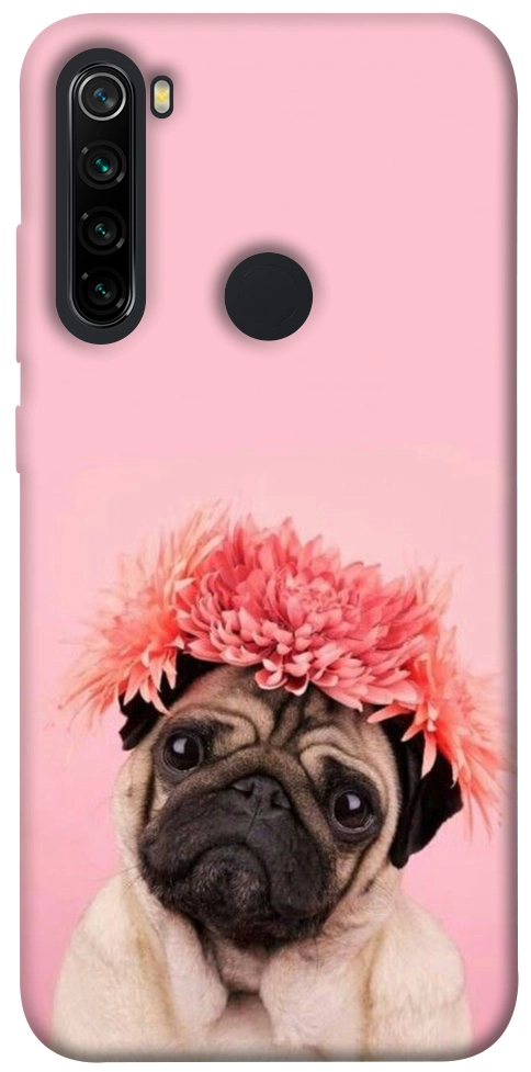 Чохол Мопс із квітами для Xiaomi Redmi Note 8 2021