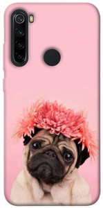 Чохол Мопс із квітами для Xiaomi Redmi Note 8 2021