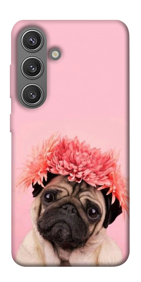 Чехол Мопс с цветами для Galaxy S24+