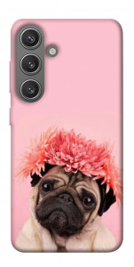 Чохол Мопс із квітами для Galaxy S24+