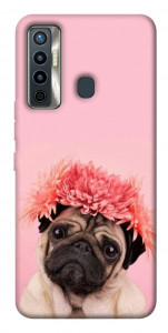 Чехол Мопс с цветами для TECNO Camon 17
