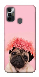 Чохол Мопс із квітами для TECNO Spark 7