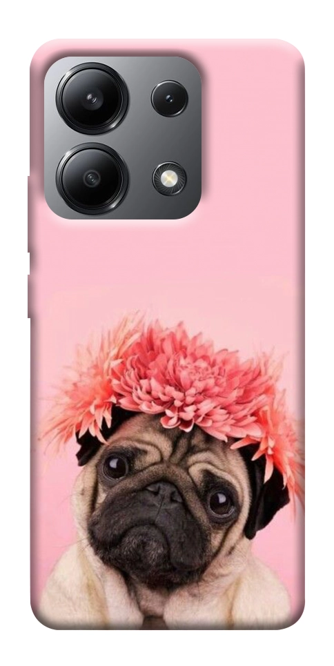 Чохол Мопс із квітами для Xiaomi Redmi Note 13 4G