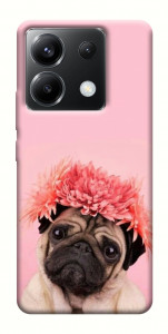 Чехол Мопс с цветами для Xiaomi Poco X6