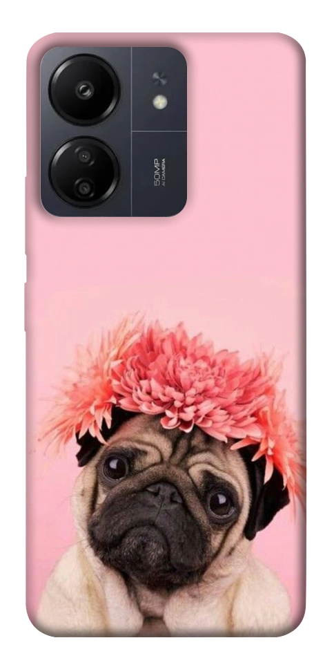 Чехол Мопс с цветами для Xiaomi Poco C65