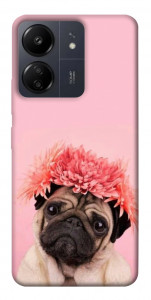 Чехол Мопс с цветами для Xiaomi Poco C65