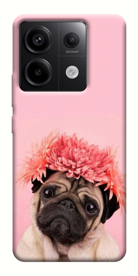 Чохол Мопс із квітами для Xiaomi Redmi Note 13 Pro 4G