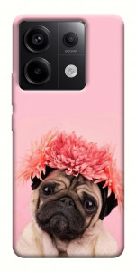 Чохол Мопс із квітами для Xiaomi Redmi Note 13 Pro 4G