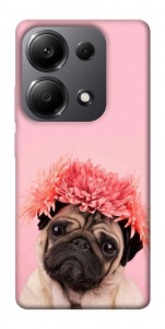 Чохол Мопс із квітами для Xiaomi Redmi Note 13 Pro 5G