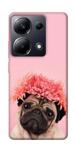 Чохол Мопс із квітами для Xiaomi Poco M6 Pro 4G