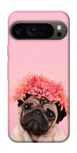 Чохол Мопс із квітами для Google Pixel 9 Pro