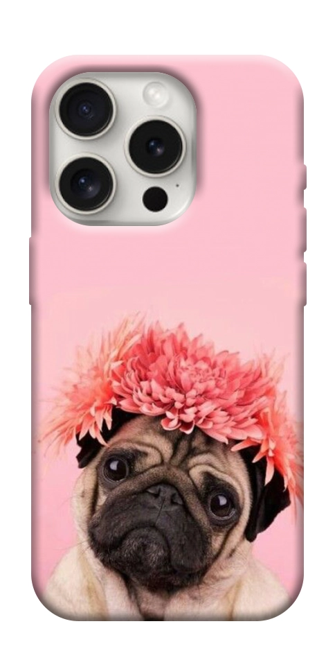 Чохол Мопс із квітами для iPhone 16 Pro Max