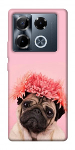 Чохол Мопс із квітами для Infinix Note 40 Pro 4G
