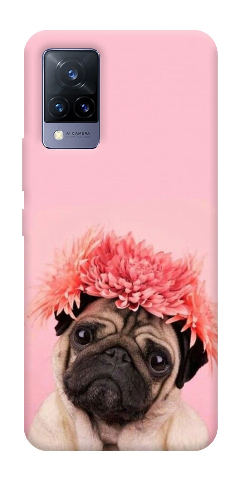 Чохол Мопс із квітами для Vivo V21